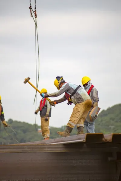 Construction worker using a hammer